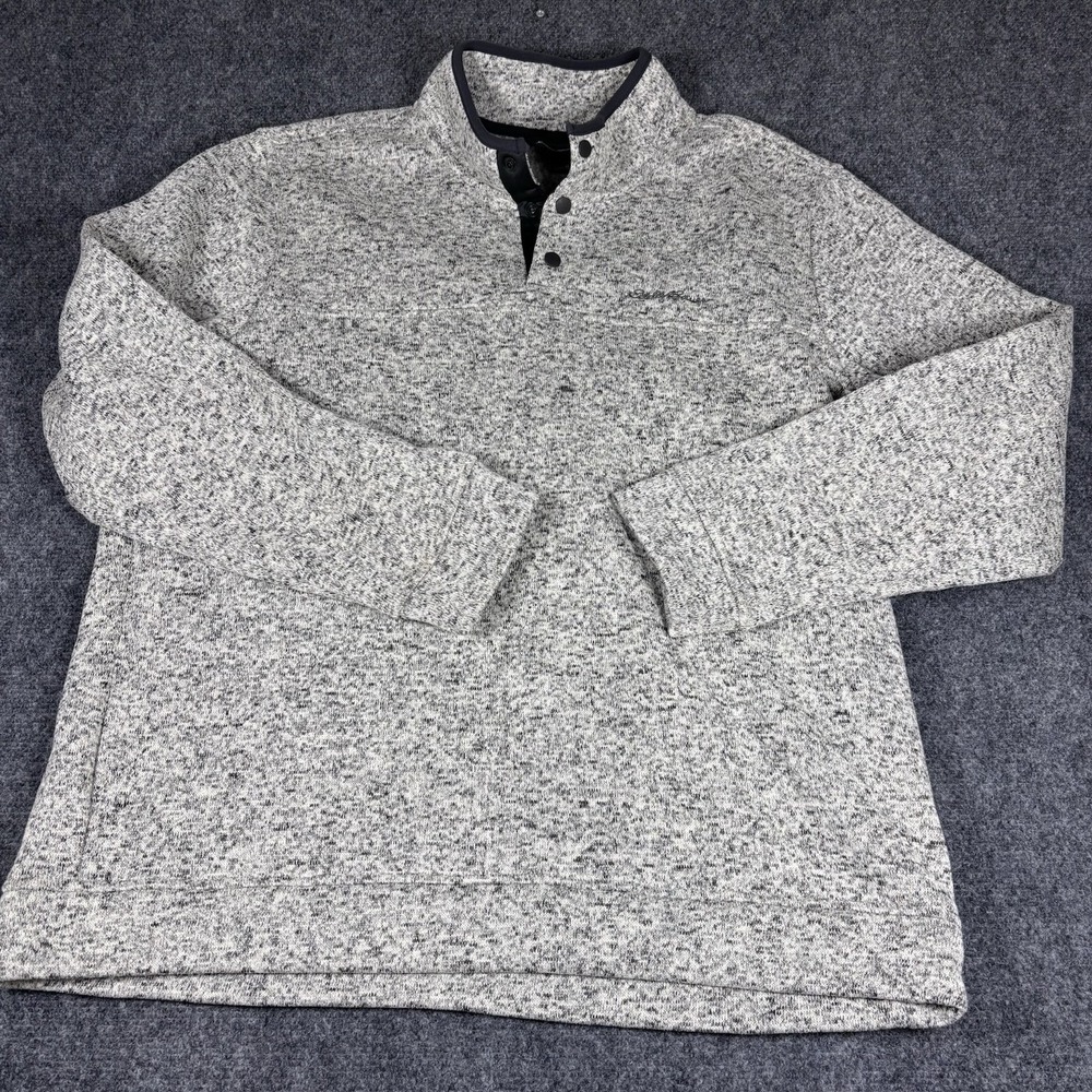 Eddie Bauer Radiator Fleece Pullover Mens XL Grey Marled Snap Mock Neck Sweater